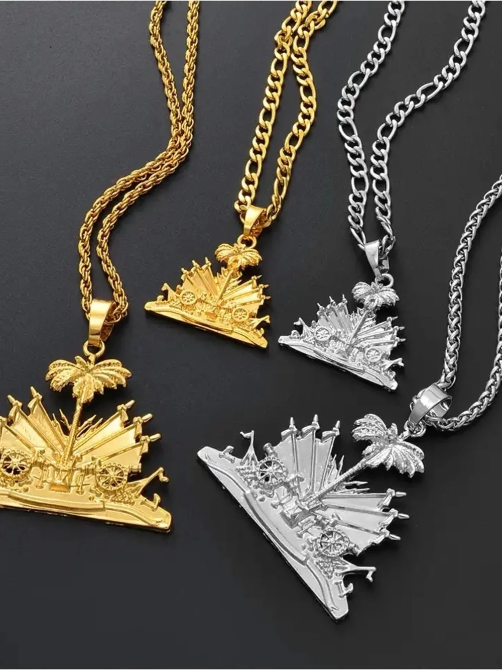 Gold Palm Tree Crown Pendant Necklace - Men Accessories